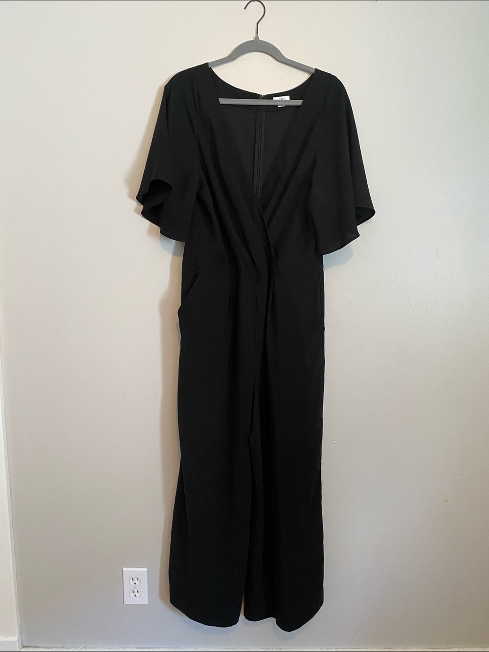 LOFT Black Maxi Jumpsuit with Flutter Sleeves